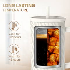 Zebra Skin 40oz Slider Tumbler with Handle and Straw - Insulated Stainless Steel Travel Coffee Mug for Women Girls, Gift for Birthday, Christmas