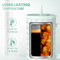 Mint Gingham 40oz Slider Tumbler with Handle and Straw - Insulated Stainless Steel Travel Coffee Mug for Women Girls, Gift for Birthday, Christmas