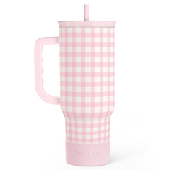 Pink Gingham 40oz Slider Tumbler with Handle and Straw - Insulated Stainless Steel Travel Coffee Mug for Women Girls, Gift for Birthday, Christmas