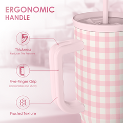 Pink Gingham 40oz Slider Tumbler with Handle and Straw - Insulated Stainless Steel Travel Coffee Mug for Women Girls, Gift for Birthday, Christmas
