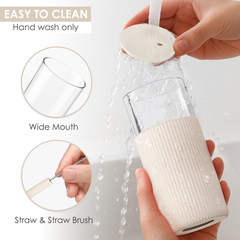 Glass Tumbler with Straw and Lid, Glass Water Bottle with Silicone Sleeve 20oz, Smoothie, Iced Coffee Cup, Gifts for Women Teen Girls Birthday Christmas