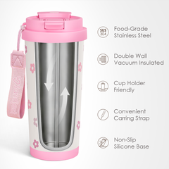 CaféMate 18oz Coffee Tumbler | Pink Flowers