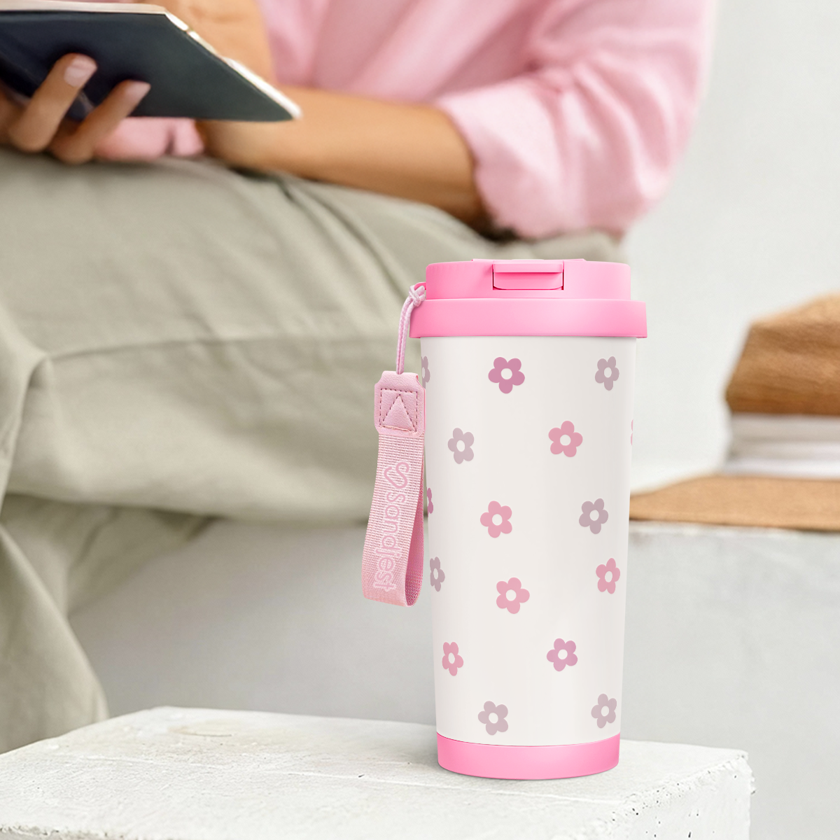 CaféMate 18oz Coffee Tumbler | Pink Flowers