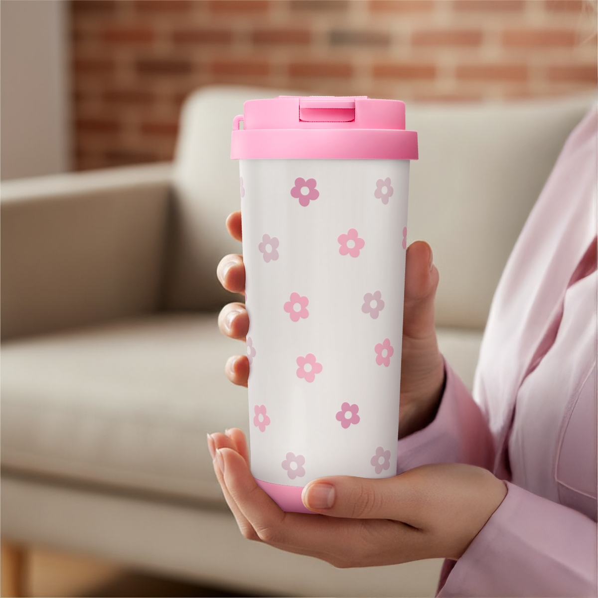 CaféMate 18oz Coffee Tumbler | Pink Flowers