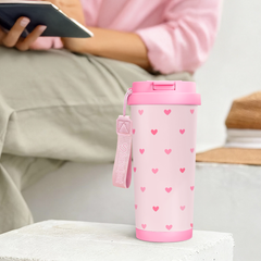 CaféMate 18oz Coffee Tumbler | Pink Hearts