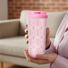 CaféMate 18oz Coffee Tumbler | Pink Tulips