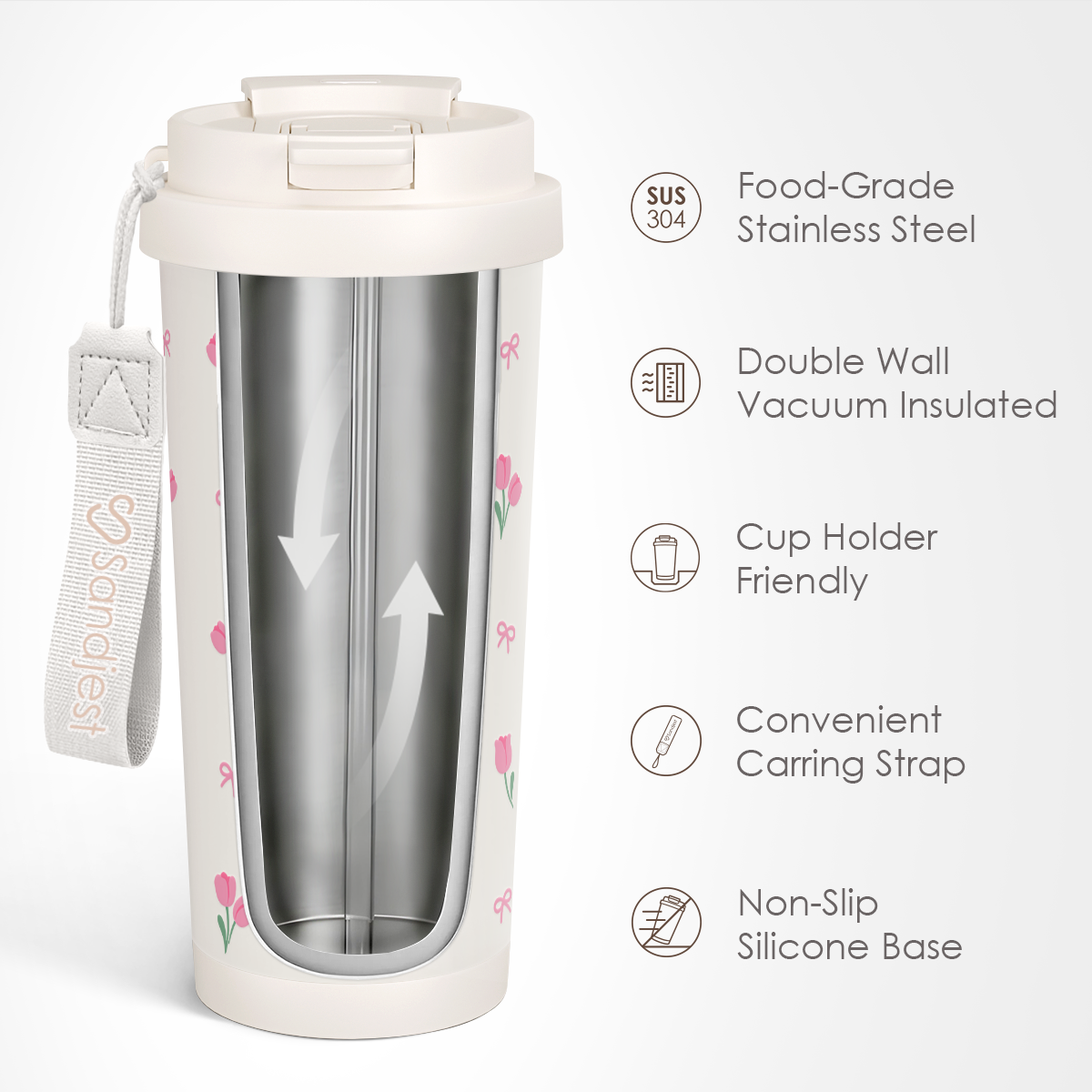 CaféMate 18oz Coffee Tumbler | White Tulips