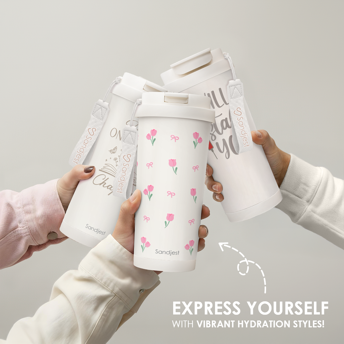 CaféMate 18oz Coffee Tumbler | White Tulips