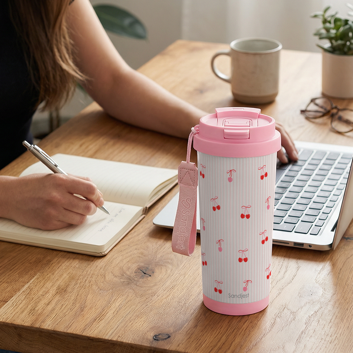 CaféMate 18oz Coffee Tumbler | Cherry Stripes