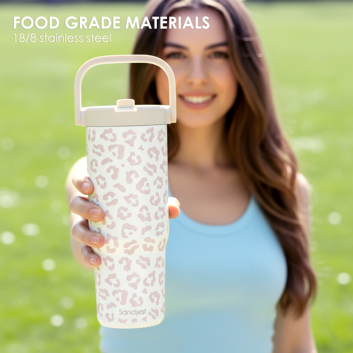Beige Leopard TintFlip | Straw Lid Tumbler with Carry Handle 30oz