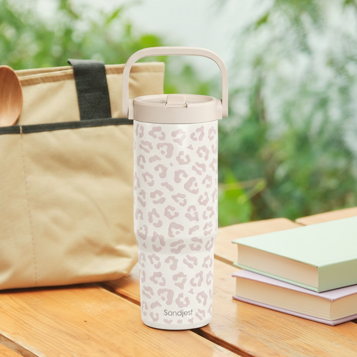 Beige Leopard TintFlip | Straw Lid Tumbler with Carry Handle 30oz
