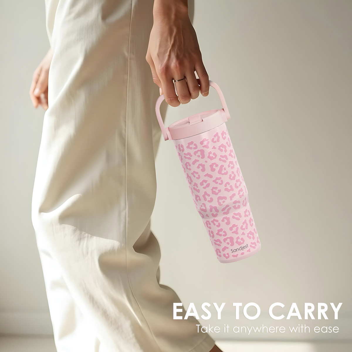 Pink Leopard TintFlip | Straw Lid Tumbler with Carry Handle 30oz