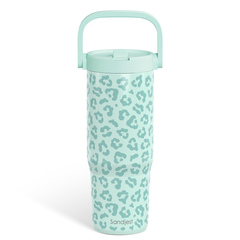 Leopard Skin Stainless Steel Straw Lid Tumbler 30oz with Carry Handle for Women Girls, Insulated Travel Coffee Cup, Gift for Sports Outdoor Workout Christmas Birthday (Mint)