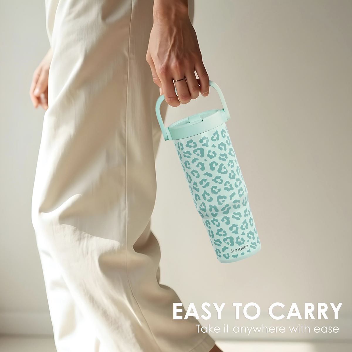 Mint Leopard TintFlip | Straw Lid Tumbler with Carry Handle 30oz