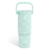 Daisy Stainless Steel Straw Lid Tumbler 30oz with Carry Handle for Women Girls, Insulated Travel Coffee Cup, Gift for Sports Outdoor Workout Christmas Birthday (Mint)