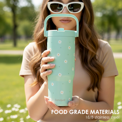 Daisy Stainless Steel Straw Lid Tumbler 30oz with Carry Handle for Women Girls, Insulated Travel Coffee Cup, Gift for Sports Outdoor Workout Christmas Birthday (Mint)