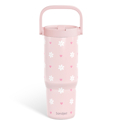 Daisy Stainless Steel Straw Lid Tumbler 30oz with Carry Handle for Women Girls, Insulated Travel Coffee Cup, Gift for Sports Outdoor Workout Christmas Birthday (Pink)