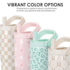 Daisy Stainless Steel Straw Lid Tumbler 30oz with Carry Handle for Women Girls, Insulated Travel Coffee Cup, Gift for Sports Outdoor Workout Christmas Birthday (Pink)