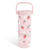 Strawberry Stainless Steel Straw Lid Tumbler 30oz with Carry Handle for Women Girls, Insulated Travel Coffee Cup, Gift for Sports Workout Christmas Birthday