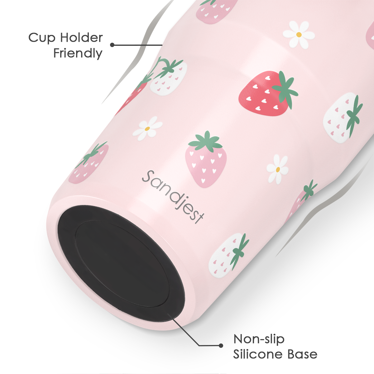 Strawberry Stainless Steel Straw Lid Tumbler 30oz with Carry Handle for Women Girls, Insulated Travel Coffee Cup, Gift for Sports Workout Christmas Birthday