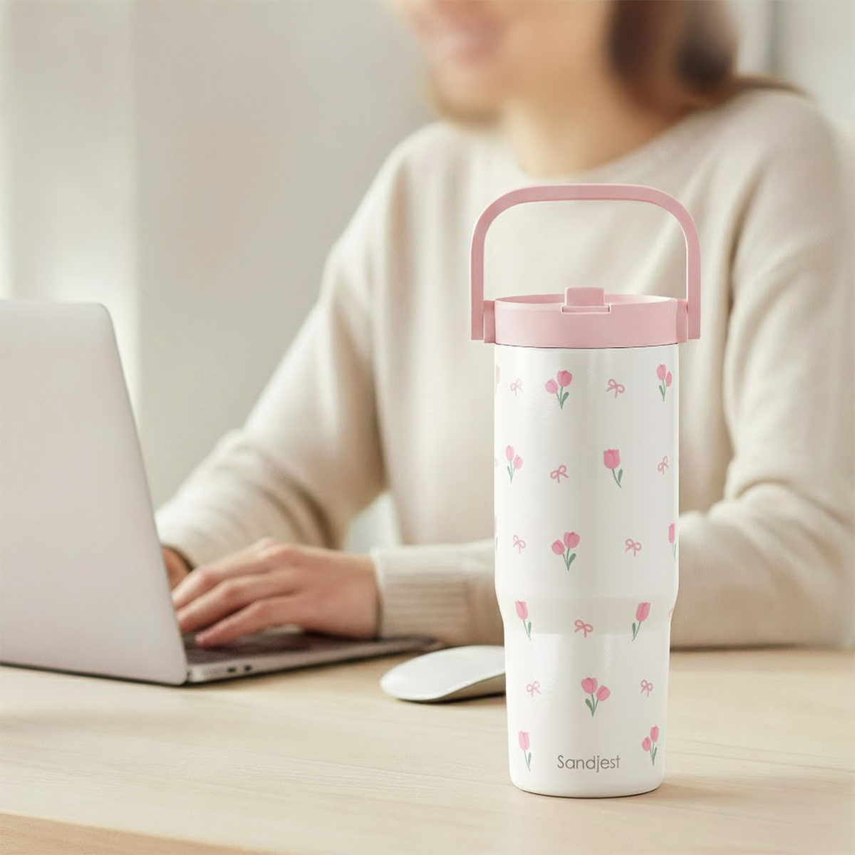 Tulip Stainless Steel Insulated Straw Tumbler 30oz with Handle