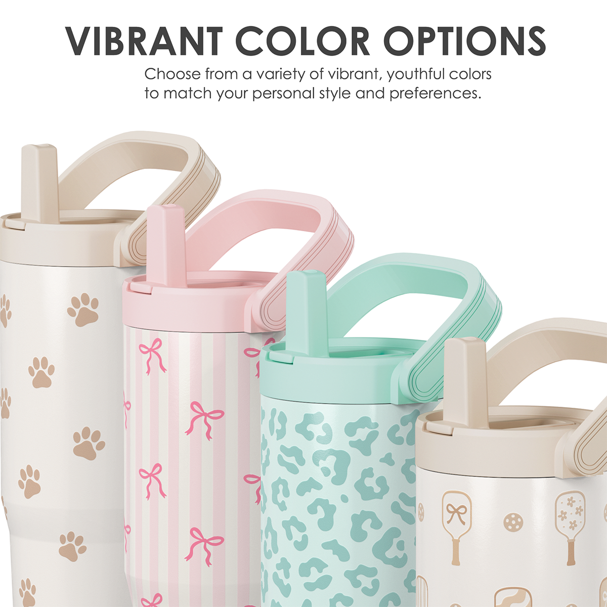 Paw Prints Stainless Steel Straw Lid Tumbler 30oz with Carry Handle for Women Girls Pet Lover Dog Mom Cat Mom, Insulated Travel Coffee Cup, Gift for Sports Workout Christmas Birthday