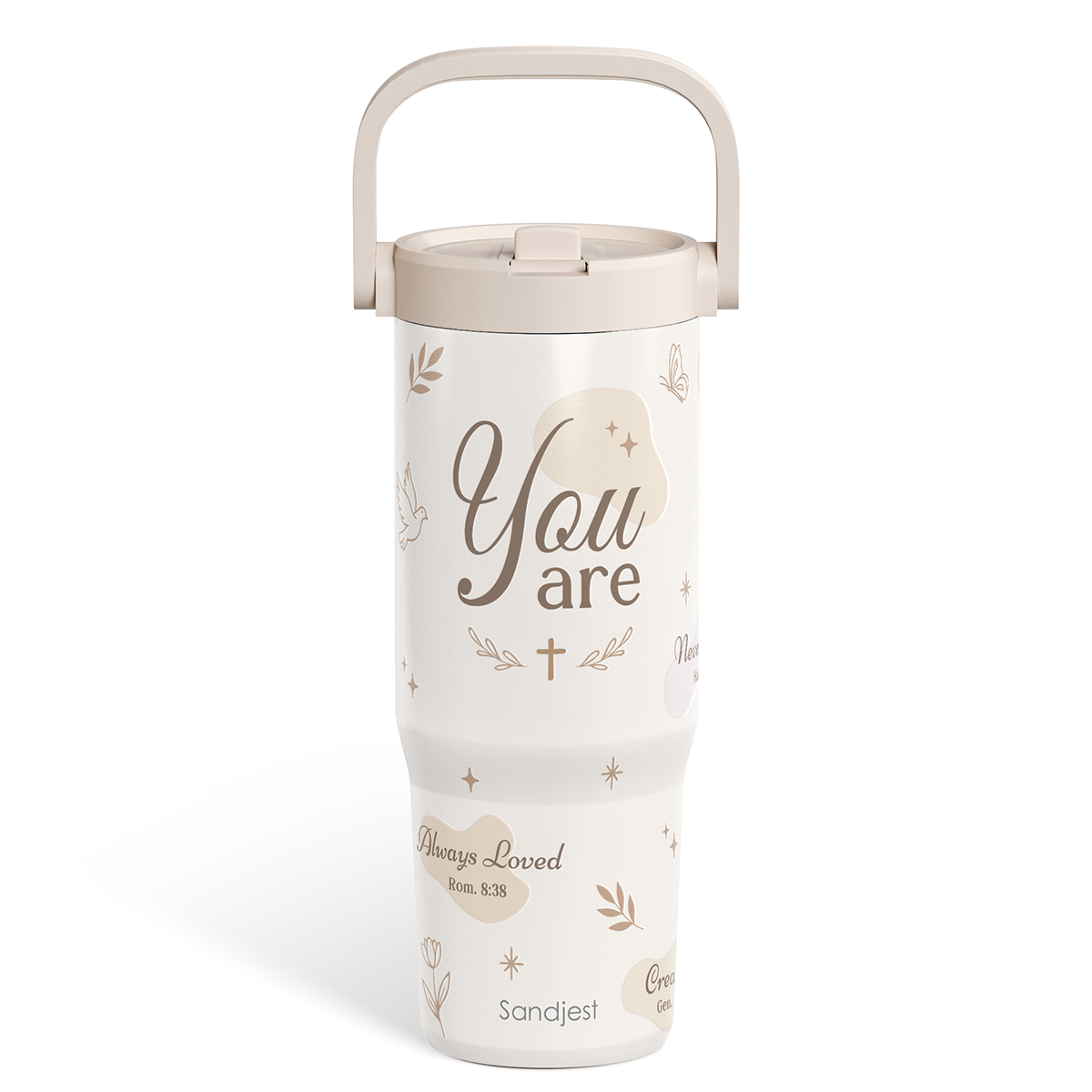 Christian Stainless Steel Straw Lid Tumbler 30oz with Carry Handle for Women Girls, You Are Insulated Travel Coffee Cup, Gift for Sports Outdoor Workout Christmas Birthday