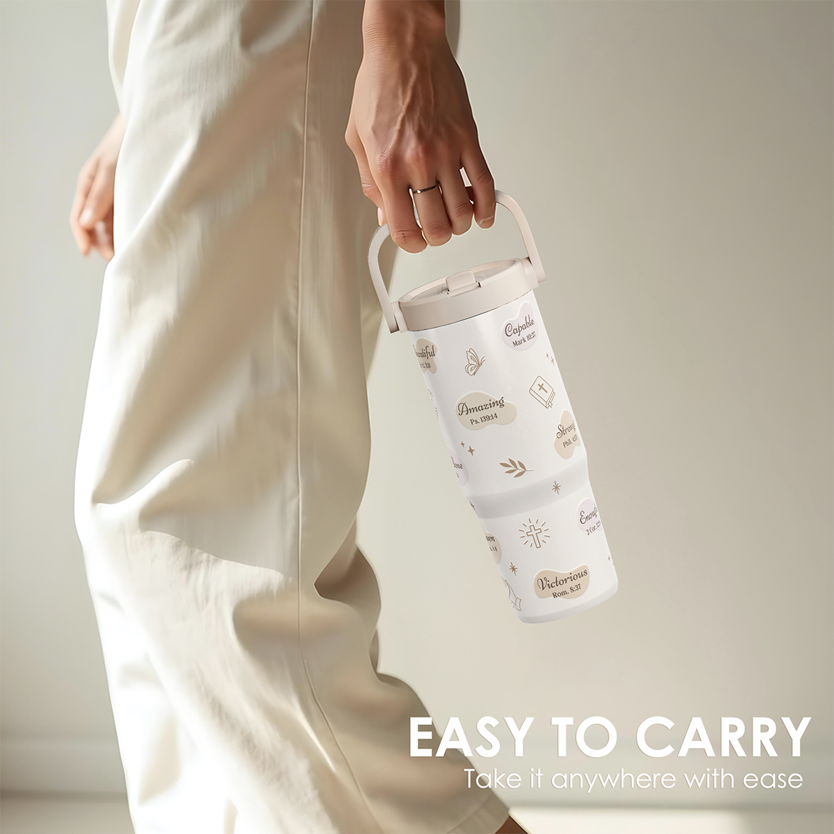 Christian Stainless Steel Straw Lid Tumbler 30oz with Carry Handle for Women Girls, You Are Insulated Travel Coffee Cup, Gift for Sports Outdoor Workout Christmas Birthday