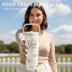 Christian Stainless Steel Straw Lid Tumbler 30oz with Carry Handle for Women Girls, You Are Insulated Travel Coffee Cup, Gift for Sports Outdoor Workout Christmas Birthday