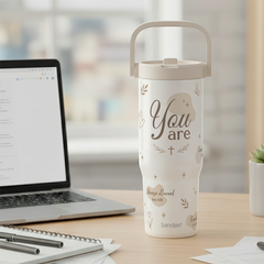 Christian Stainless Steel Straw Lid Tumbler 30oz with Carry Handle for Women Girls, You Are Insulated Travel Coffee Cup, Gift for Sports Outdoor Workout Christmas Birthday