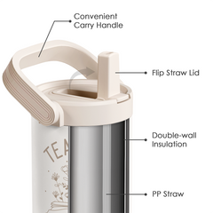 Teacher Stainless Steel Straw Lid Tumbler 30oz with Carry Handle for Women Girls, Insulated Travel Coffee Cup, Gift for Sports Workout Christmas Birthday Teacher's Day