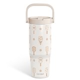 Pickleball Stainless Steel Straw Lid Tumbler 30oz with Carry Handle for Women Girls, Insulated Travel Coffee Cup, Gift for Sports Outdoor Workout Christmas Birthday (Beige)