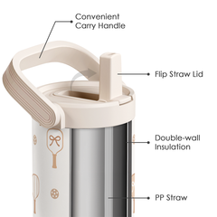 Pickleball Stainless Steel Straw Lid Tumbler 30oz with Carry Handle for Women Girls, Insulated Travel Coffee Cup, Gift for Sports Outdoor Workout Christmas Birthday (Beige)