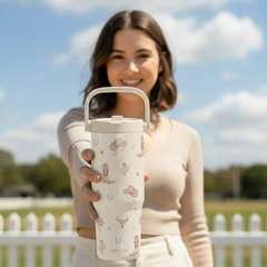 Cowgirl Stainless Steel Straw Lid Tumbler 30oz with Carry Handle for Women Girls, Insulated Travel Coffee Cup, Gift for Sports Outdoor Workout Christmas Birthday