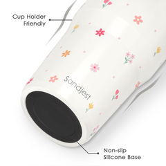 Floral Stainless Steel Straw Lid Tumbler 30oz with Carry Handle for Women Girls, Insulated Travel Coffee Cup, Gift for Sports Outdoor Workout Christmas Birthday