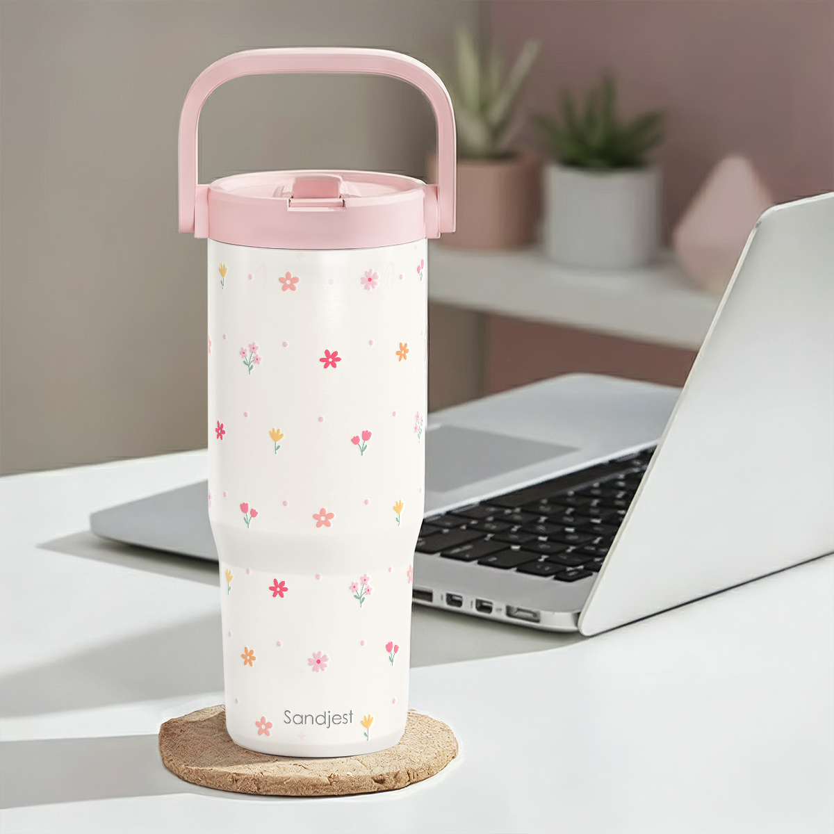 30oz Floral Insulated Stainless Steel Straw Tumbler