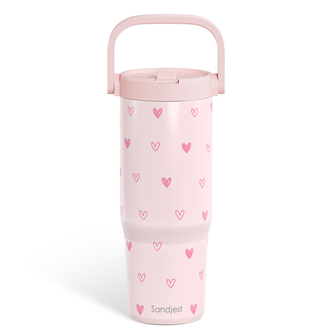 Pink Heart TintFlip | Straw Lid Tumbler with Carry Handle 30oz