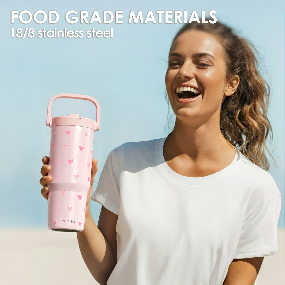 Heart Stainless Steel Insulated Tumbler 30oz with Straw Lid & Handle