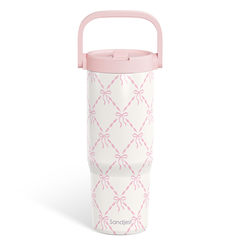 Bow Stainless Steel Straw Lid Tumbler 30oz with Carry Handle for Women Girls, Insulated Travel Coffee Cup, Gift for Sports Outdoor Workout Christmas Birthday