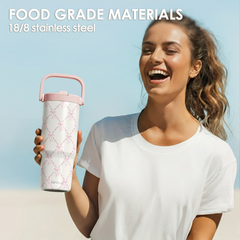 Bow Stainless Steel Straw Lid Tumbler 30oz with Carry Handle for Women Girls, Insulated Travel Coffee Cup, Gift for Sports Outdoor Workout Christmas Birthday