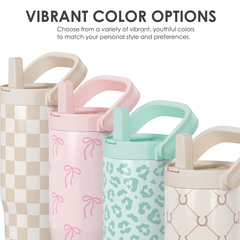 Pink Bow Stainless Steel Straw Lid Tumbler 30oz with Carry Handle for Women Girls, Insulated Travel Coffee Cup, Gift for Sports Outdoor Workout Christmas Birthday