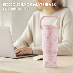 Pink Bow TintFlip | Straw Lid Tumbler with Carry Handle 30oz