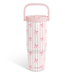 Bow Stainless Steel Straw Lid Tumbler 30oz with Carry Handle for Women Girls, Aesthetic Insulated Travel Coffee Cup, Gift for Sports Workout Christmas Birthday