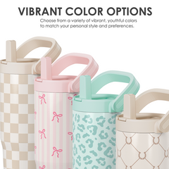 Bow Stainless Steel Straw Lid Tumbler 30oz with Carry Handle for Women Girls, Aesthetic Insulated Travel Coffee Cup, Gift for Sports Workout Christmas Birthday