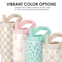 Butterfly Stainless Steel Straw Lid Tumbler 30oz with Carry Handle for Women Girls, Insulated Travel Coffee Cup, Gift for Sports Outdoor Workout Christmas Birthday