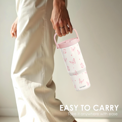 Butterfly Stainless Steel Straw Lid Tumbler 30oz with Carry Handle for Women Girls, Insulated Travel Coffee Cup, Gift for Sports Outdoor Workout Christmas Birthday