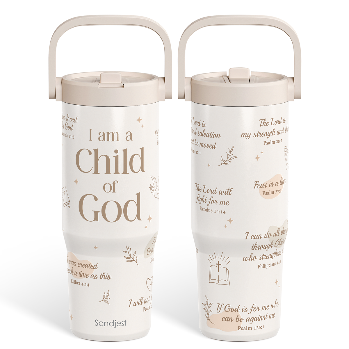 Christian Stainless Steel Straw Lid Tumbler 30oz with Carry Handle for Women Girls, Child of God Insulated Travel Coffee Cup, Gift for Sports Outdoor Workout Christmas Birthday