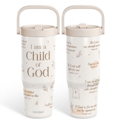 Christian Stainless Steel Straw Lid Tumbler 30oz with Carry Handle for Women Girls, Child of God Insulated Travel Coffee Cup, Gift for Sports Outdoor Workout Christmas Birthday