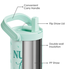 Nurse Fuel Stainless Steel Straw Lid Tumbler 30oz with Carry Handle for Women Girls, Insulated Travel Coffee Cup, Gift for Sports Outdoor Christmas Birthday Nurses Week Nursing School