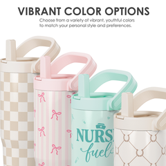 Nurse Fuel Stainless Steel Straw Lid Tumbler 30oz with Carry Handle for Women Girls, Insulated Travel Coffee Cup, Gift for Sports Outdoor Christmas Birthday Nurses Week Nursing School